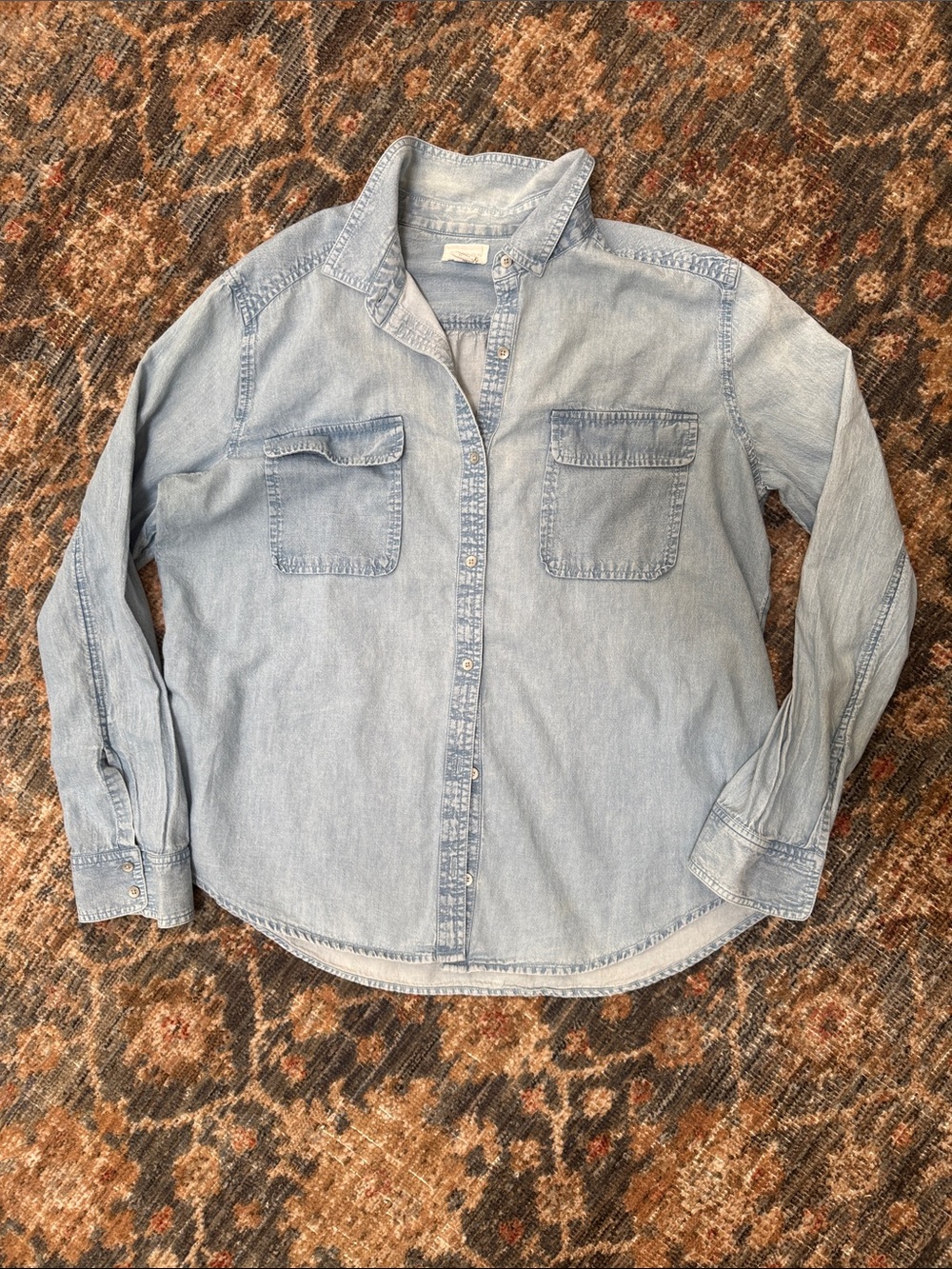 Caslon XL Light Wash Chambray Button Down Shirt 100% Cotton western EUC